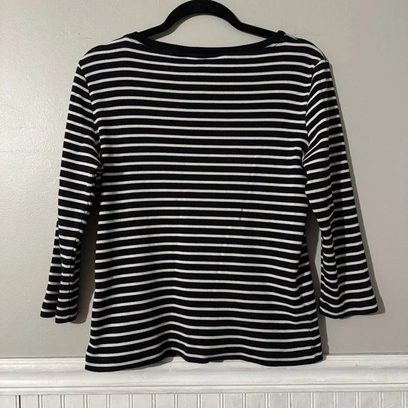 Lauren Ralph Lauren | Black & White Stripe Boat Neck Top Size Large - Picture 3 of 7